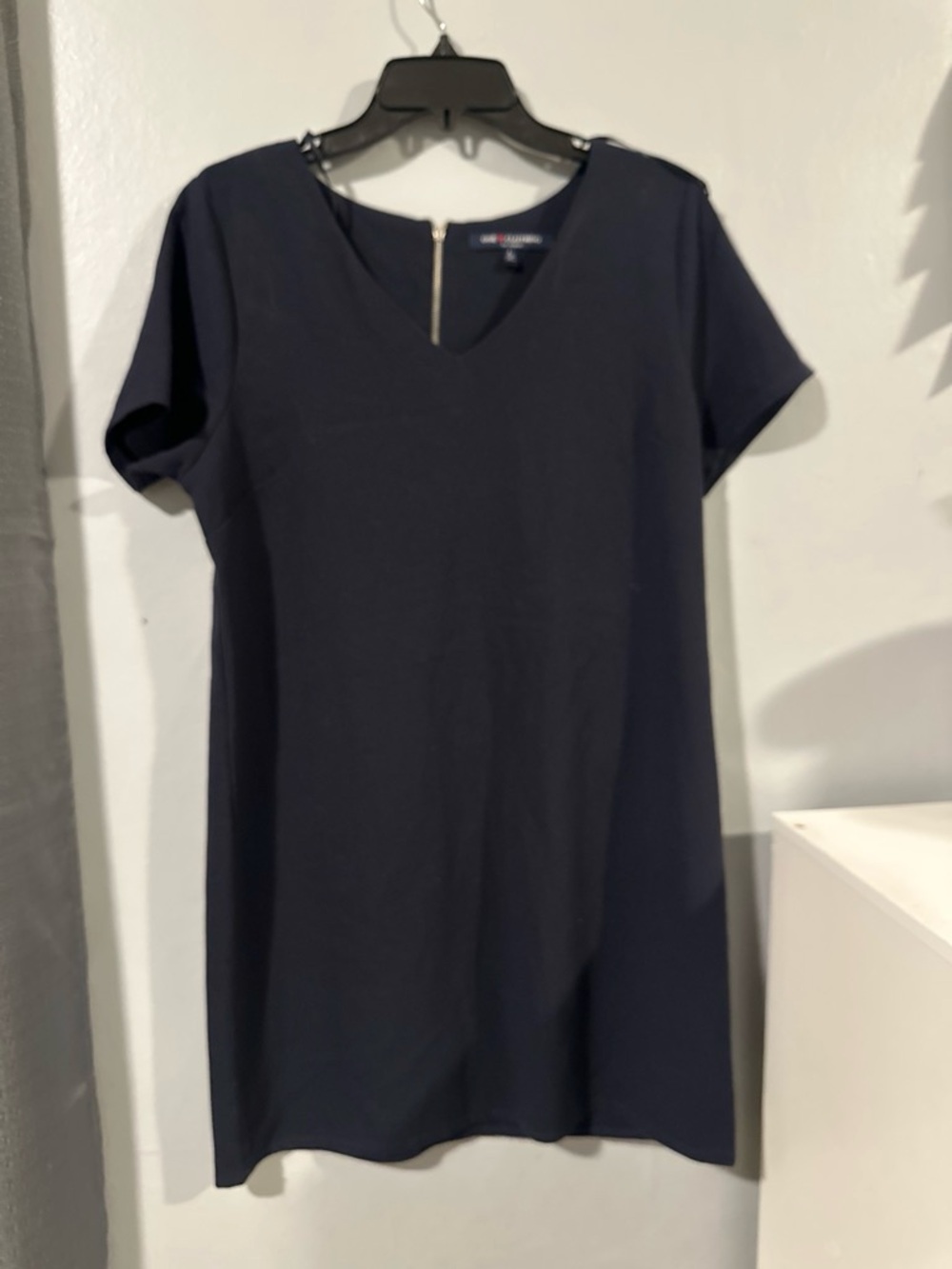 Navy Short Sleeve V-Neck Dress